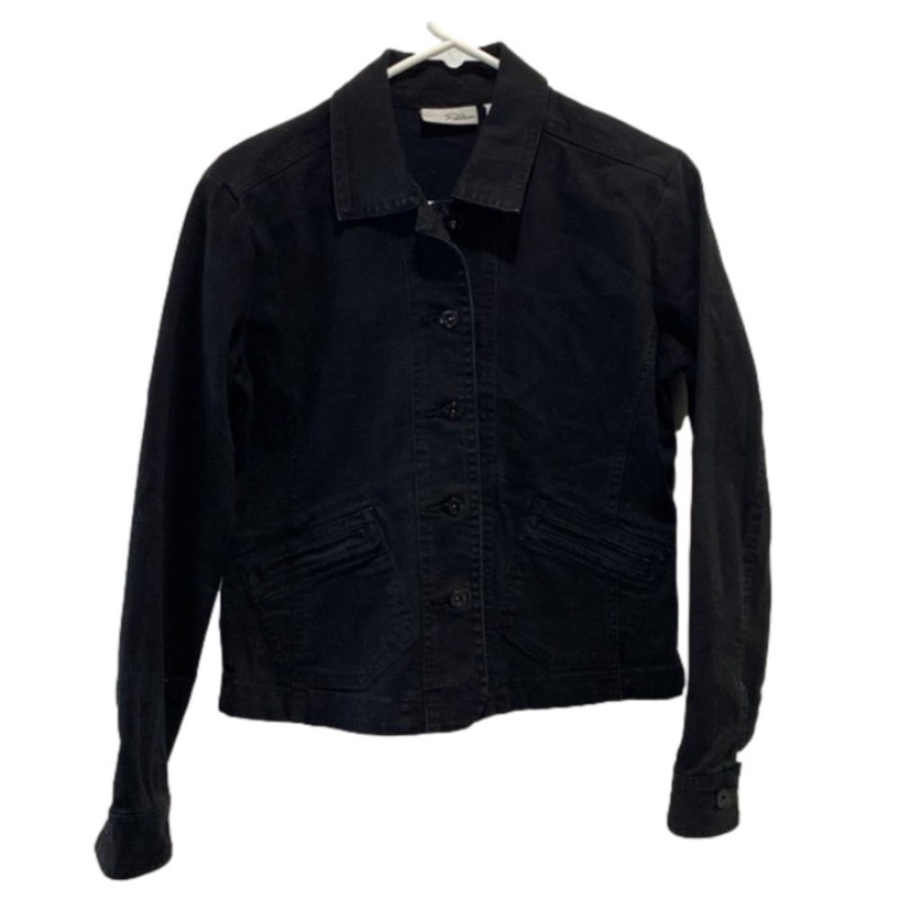 Chico’s Platinum Denim Black Jean Moto Jacket Size 0 Small